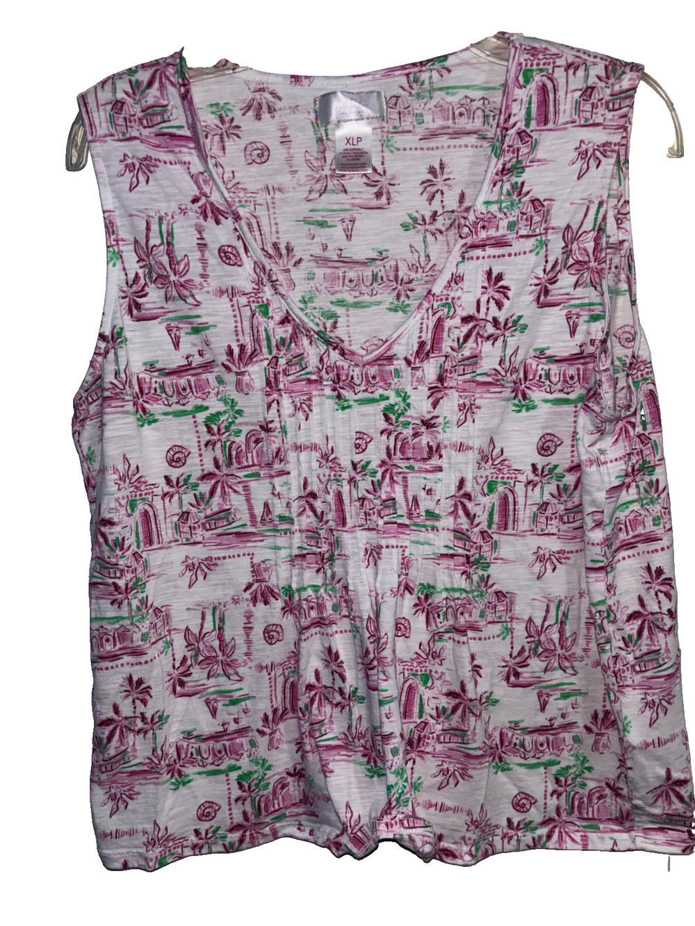 Stella Parker Tropical Toile Tank Top Womens XLP Extra Large Petite Pink Green